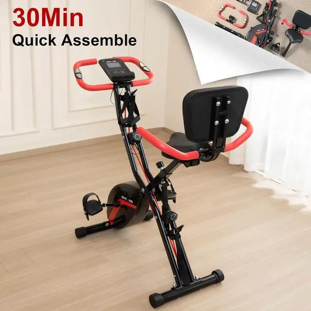 Alt view image 7 of 7 - BARWING Stationary Exercise Bike for Home Workout, 5 IN 1 Foldable Indoor Cycling Bike for Seniors, 350LB Capacity, 16-Level Magnetic Resistance, Seat Backrest Adjustments