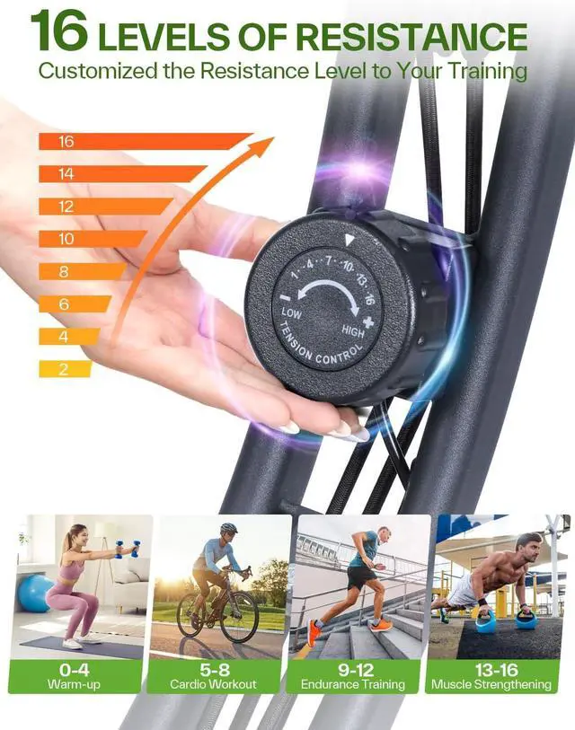 Alt view image 2 of 7 - Foldable Exercise Bike Stationary Bike, Sportneer 4 in 1 Indoor Cycling Bike with 16 Level Magnetic Resistance Training Bike with Arm Resistance Band PVC Floor Mat Fitness Bike for Home Gym Workout