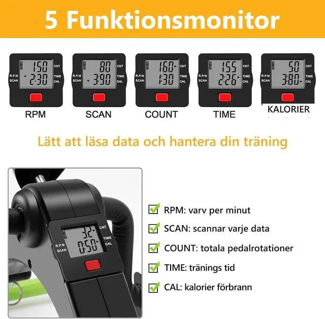 Alt view image 5 of 7 - Pedal Exerciser Desk Exercise Bike Leg and Arm Bike with LCD Monitor Foldable (black/green)