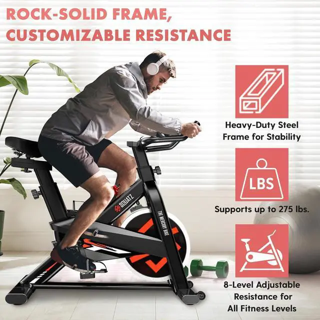 Alt view image 2 of 7 - SQUATZ Stationary Cycling Bike Exerciser - Indoor Exercise Bicycle With Training Console, 4-Way Adjustable Seat and Handlebar, 8 Resistance Levels, Workout Equipment for Home Gym