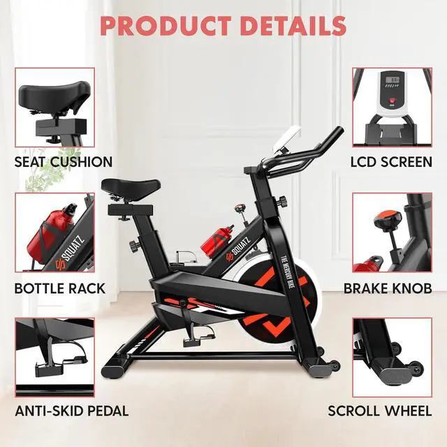 Alt view image 3 of 7 - SQUATZ Stationary Cycling Bike Exerciser - Indoor Exercise Bicycle With Training Console, 4-Way Adjustable Seat and Handlebar, 8 Resistance Levels, Workout Equipment for Home Gym