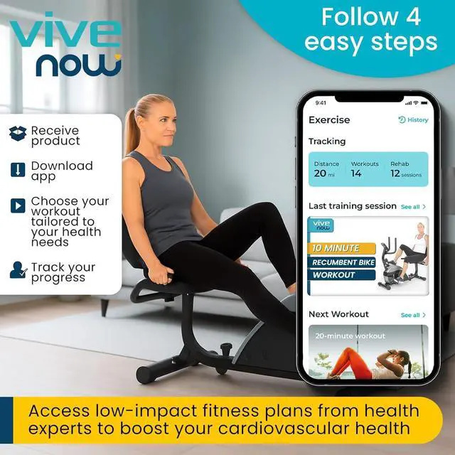 Alt view image 2 of 7 - Vive Recumbent Exercise Bike - Stationary Recumbent Exercise Cycle Device for Seniors, Adults, Men and Women - Indoor Fitness Equipment - at Home Cycling, Adjustable Resistances, Digital Display