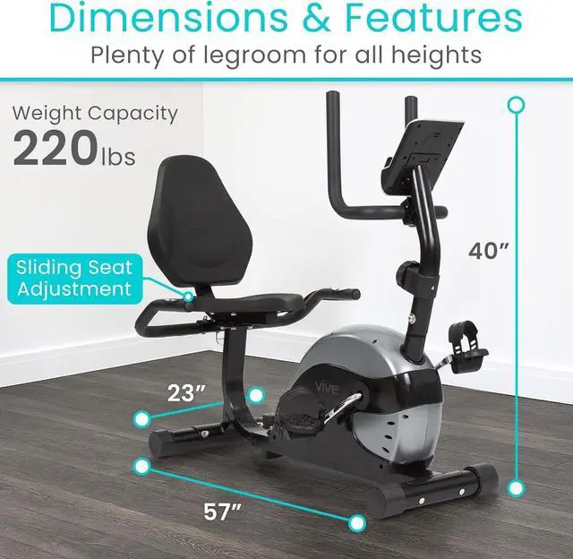 Alt view image 5 of 7 - Vive Recumbent Exercise Bike - Stationary Recumbent Exercise Cycle Device for Seniors, Adults, Men and Women - Indoor Fitness Equipment - at Home Cycling, Adjustable Resistances, Digital Display