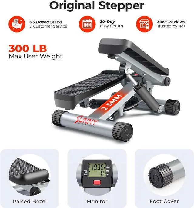 Alt view image 6 of 6 - Sunny Health & Fitness Mini Stepper for Exercise at Home, Stair Step Workout Machine with Resistance Band and Over 300lb Weight Capacity, Optional Twist Motion and Free SunnyFit App Connection
