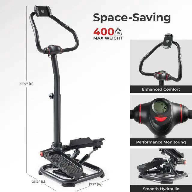 Alt view image 6 of 7 - Sunny Health & Fitness 2-in-1 Premium Power Stepper with Resistance Bands, Low-Impact Cardio, Space-Saving, Height-Adjustable, with Enhanced Bluetooth Connectivity with Free SunnyFit App