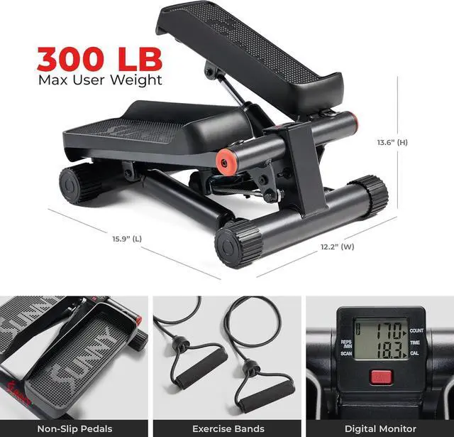Alt view image 6 of 7 - Sunny Health & Fitness Mini Stepper for Exercise at Home, Stair Step Workout Machine with Resistance Band and Over 300lb Weight Capacity, Optional Twist Motion and Free SunnyFit App Connection