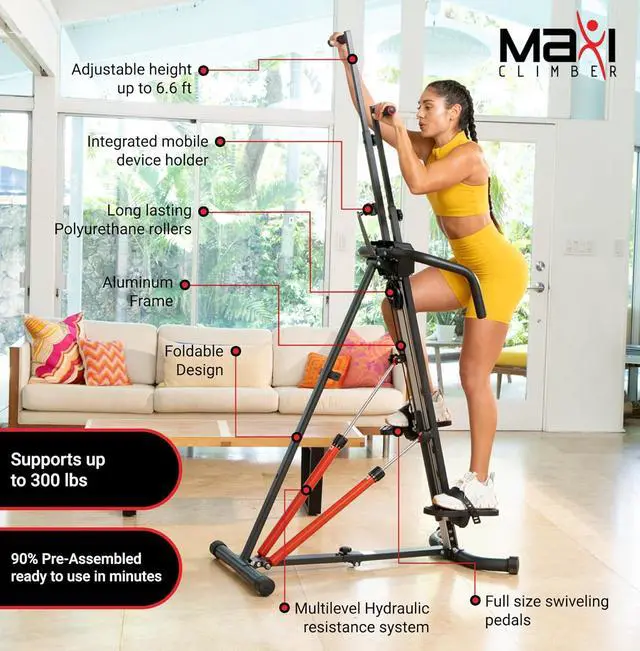 Alt view image 4 of 7 - MaxiClimber XL Vertical Climbers - The Original Compact, Mountain Climber, Stair Stepper Exercise Machines - XL-2000 HRS (Hydraulic Resistance System, 12 Level) - Free Coach-led Classes & Fitness App