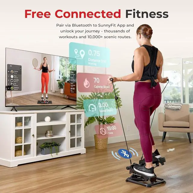 Alt view image 4 of 7 - Sunny Health & Fitness Mini Steppers for Exercise at Home, Stair Step Workout Machine, Full Body Cardio Equipment, with Optional Free SunnyFit App Connection and Resistance Band
