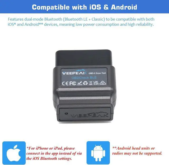 Alt view image 3 of 7 - Veepeak OBDCheck BLE Bluetooth OBD II Scanner Car Check Engine Light Code Reader, Auto Dual Mode Bluetooth Diagnostic Scan Tool for iOS & Android