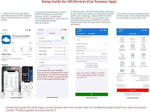 Alt view image 6 of 7 - Veepeak OBDCheck BLE Bluetooth OBD II Scanner Car Check Engine Light Code Reader, Auto Dual Mode Bluetooth Diagnostic Scan Tool for iOS & Android
