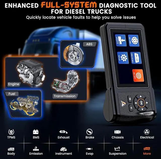 Alt view image 3 of 7 - ANCEL HD430 Heavy Duty Truck Scanner, DPF Reset & Forced Regeneration for Cummins & Caterpillar Engine, Full System HDOBD Diesel Scanner OBD2 Diagnostic Scan Tool Code Reader for Diesel Trucks & Cars