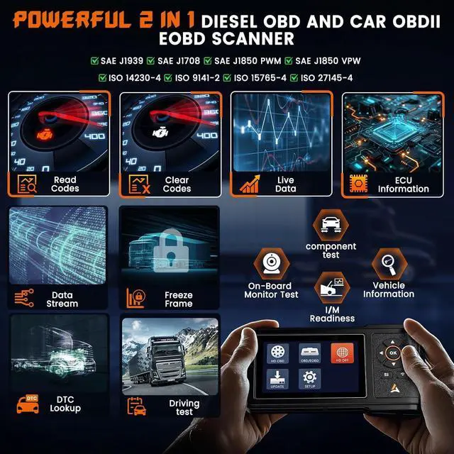 Alt view image 4 of 7 - ANCEL HD430 Heavy Duty Truck Scanner, DPF Reset & Forced Regeneration for Cummins & Caterpillar Engine, Full System HDOBD Diesel Scanner OBD2 Diagnostic Scan Tool Code Reader for Diesel Trucks & Cars