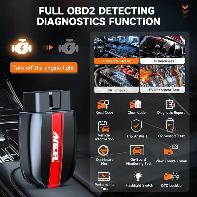 Alt view image 2 of 7 - ANCEL BD200 OBD2 Scanner Bluetooth - Code Reader & Check Engine Diagnostic Scan Tools with Car Battery Test, Exclusive App On iOS & Android, Wireless OBDII Adapter Works for 1996 & Newer Vehicles