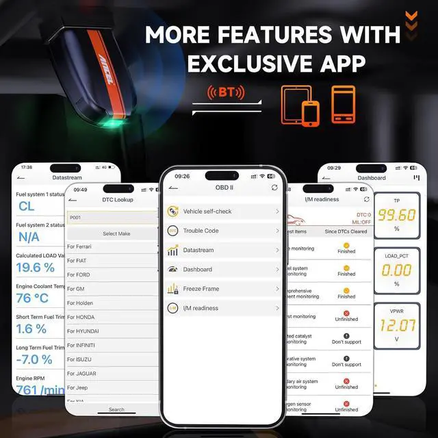 Alt view image 7 of 7 - ANCEL BD200 OBD2 Scanner Bluetooth - Code Reader & Check Engine Diagnostic Scan Tools with Car Battery Test, Exclusive App On iOS & Android, Wireless OBDII Adapter Works for 1996 & Newer Vehicles