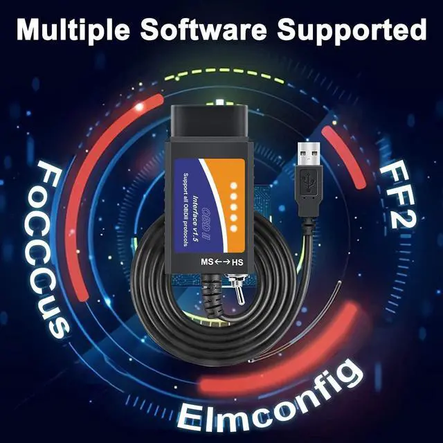 Alt view image 3 of 7 - ELM327 USB Adapter OBD2 Scanner for Windows, ELMconfig FoCCCus Diagnostic Scan Tool with MS-Can/HS-Can Switch for Ford Lincoln Mazda Mercury Series Vehicles