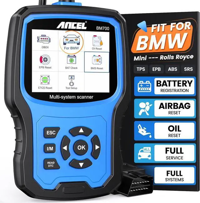 Main image of Ancel BM700 Fit for BMW OBD2 Scanner - Full System Diagnostic Scan Tool with All Reset Services, Battery Registration Tool for BMW Mini Cooper Code Reader, Enhanced CBS Reset/Correct, EGS, CAS Reset