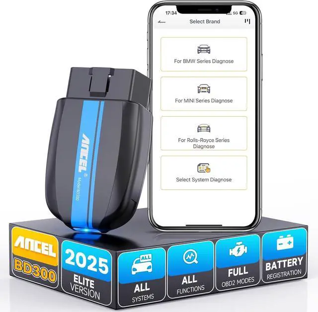 Main image of ANCEL BD300 OBD2 Scanner Bluetooth Fits for BMW Full System Code Reader Fits for BMW Diagnostic Tool with Battery Registration Tool Service EPB CBS ETC ABS Airbag & Powerful OBD2 Scanner
