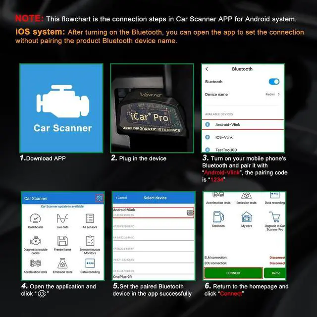 Alt view image 5 of 6 - Vgate iCar Pro(BT3.0/ BLE4.0) OBD2 Scanner Bluetooth Code Reader Diagnostic Scan Tool for Android & iOS & Windows Compatible with ELM327 Adapter