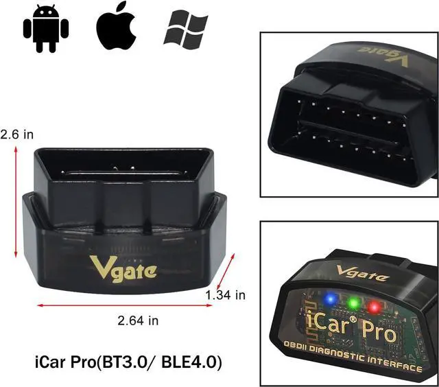 Alt view image 2 of 6 - Vgate iCar Pro(BT3.0/ BLE4.0) OBD2 Scanner Bluetooth Code Reader Diagnostic Scan Tool for Android & iOS & Windows Compatible with ELM327 Adapter