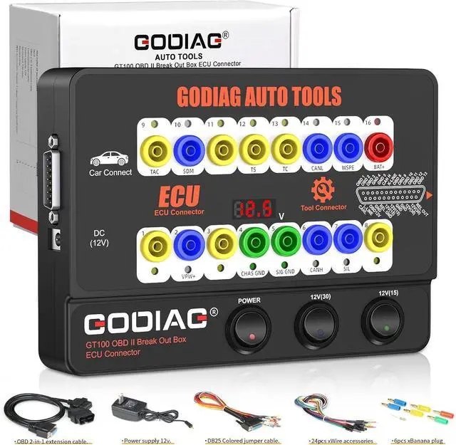 Main image of GODIAG® Auto ECU Breakout Box, GT100 Breakout Box OBDII Protocol Detector for OBDII Protocol Communication Detection/ECU Tool Maintenance/Diagnosis/Programming/Coding