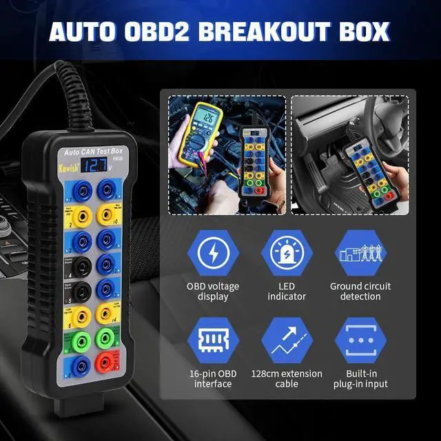 Alt view image 2 of 7 - OBD2 Breakout Box Auto OBDII Protocol Detector 16-Pin CAN Bus Test Breakout Box with LCD Display for OBDII Protocol Communication Detection/ECU Tool