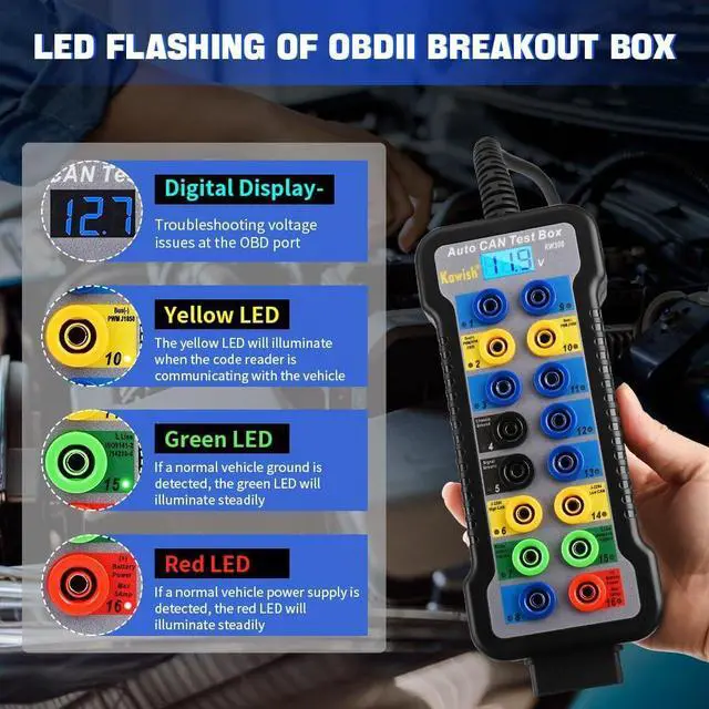 Alt view image 5 of 7 - OBD2 Breakout Box Auto OBDII Protocol Detector 16-Pin CAN Bus Test Breakout Box with LCD Display for OBDII Protocol Communication Detection/ECU Tool