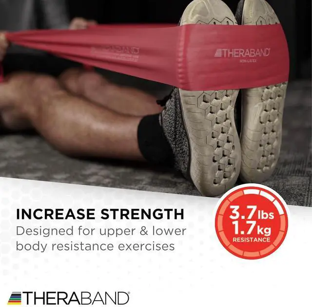 Alt view image 4 of 6 - THERABAND Resistance Bands Set, Professional Elastic Band For Upper & Lower Body Exercise, Strength Training without Weights, Physical Therapy, Pilates, Rehab, Yellow & Red & Green, Beginner