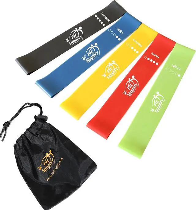 Main image of Fit Simplify Resistance Loop Exercise Bands with Instruction Guide and Carry Bag, Set of 5