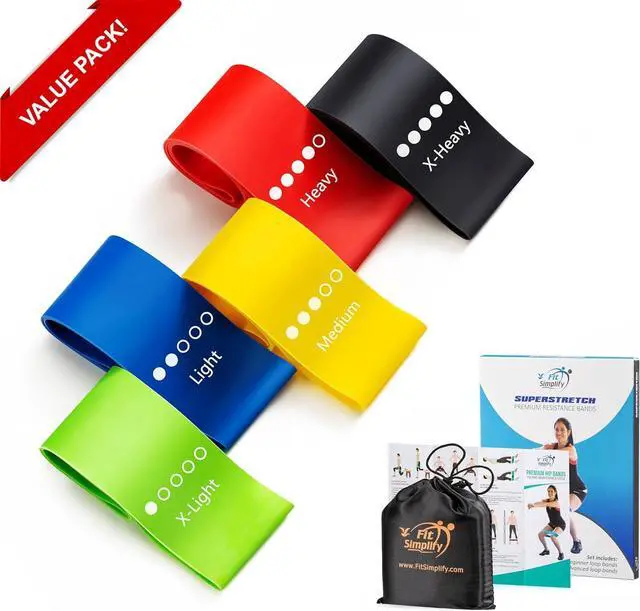 Alt view image 3 of 6 - Fit Simplify Resistance Loop Exercise Bands with Instruction Guide and Carry Bag, Set of 5