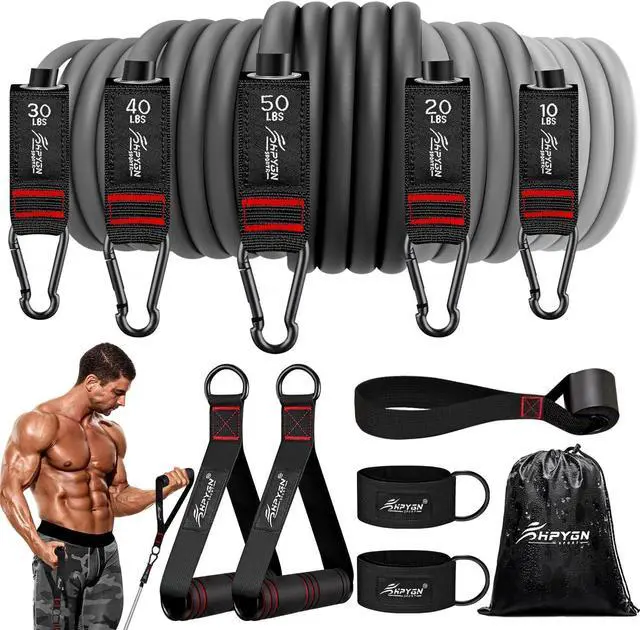 Main image of HPYGN Resistance Bands, Exercise Bands with Handles, Fitness Bands, Workout Bands with Door Anchor and Ankle Straps, for Heavy Resistance Training, Physical Therapy, Shape Body, Yoga, Home Workout Set