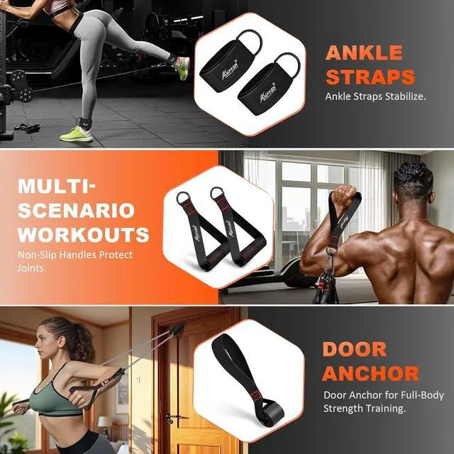 Alt view image 6 of 7 - HPYGN Resistance Bands, Exercise Bands with Handles, Fitness Bands, Workout Bands with Door Anchor and Ankle Straps, for Heavy Resistance Training, Physical Therapy, Shape Body, Yoga, Home Workout Set
