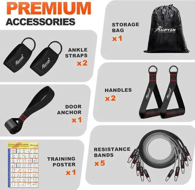 Alt view image 7 of 7 - HPYGN Resistance Bands, Exercise Bands with Handles, Fitness Bands, Workout Bands with Door Anchor and Ankle Straps, for Heavy Resistance Training, Physical Therapy, Shape Body, Yoga, Home Workout Set