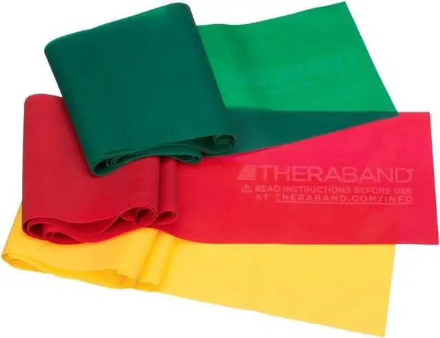 Main image of THERABAND Resistance Bands Set, Professional Non-Latex Elastic Band For Upper & Lower Body Exercise, Strength Training without Weights, Physical Therapy, Pilates, Rehab, Yellow & Red & Green, Beginner