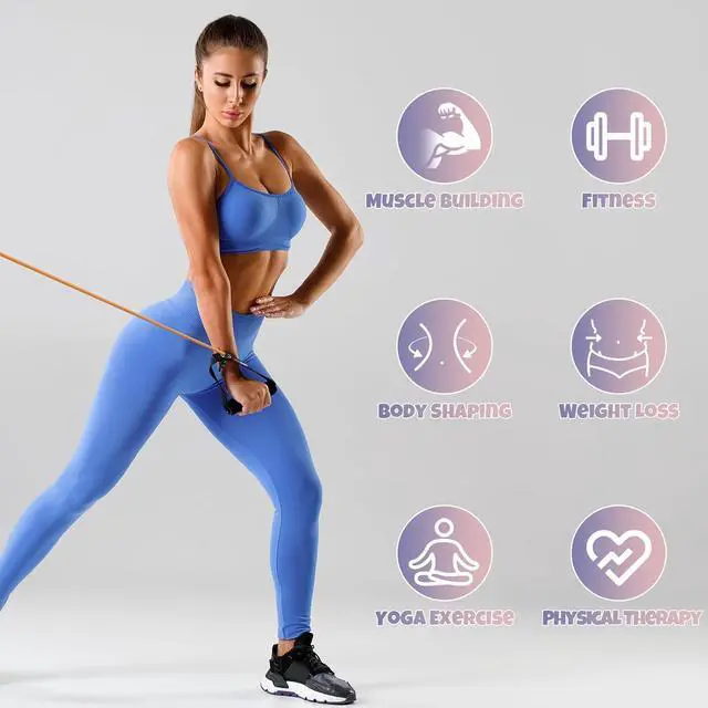 Alt view image 5 of 6 - RitFit Single Resistance Exercise Band with Comfortable Handles - Ideal for Physical Therapy, Strength Training, Muscle Toning - Door Anchor and Starter Guide Included