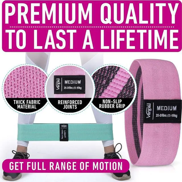 Alt view image 5 of 7 - Resistance Bands for Working Out with Workout Bands Guide. 4 Booty Bands for Women Men Fabric Elastic Bands for Exercise Bands Resistance Bands for Legs Bands for Working Out Hip Thigh Glute Bands Set