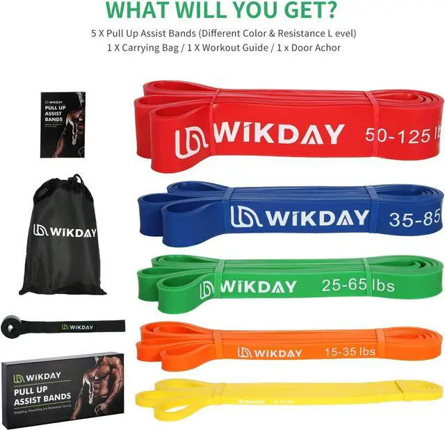 Alt view image 2 of 7 - Resistance Bands, Pull Up Bands, Workout Bands for Exercise, Thick Heavy Resistance Band Set with Door Anchor, Elastic Bands for Body Stretching, Crossfit Training at Home/Gym Men & Women Women