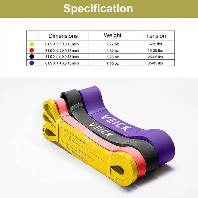 Alt view image 2 of 7 - VEICK Resistance Bands for Working Out, Exercise Bands, Workout Bands, Pull Up Assistance Bands, Long Heavy Stretch Bands Set for Men and Women, Power Weight Gym at Home Fitness Equipment