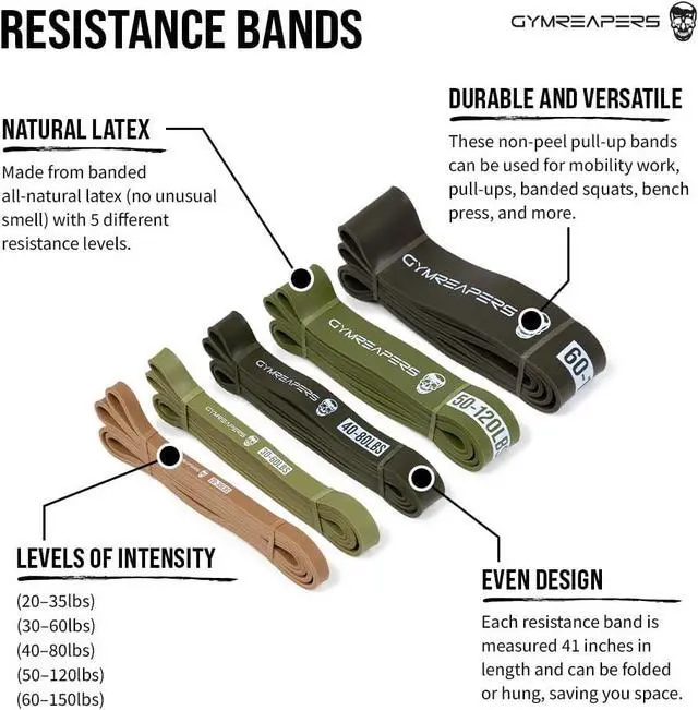 Alt view image 2 of 7 - Gymreapers Resistance Bands for Working Out  Elastic Pull Up Exercise Assistance Bands Set for Powerlifting, Stretching, WOD, Strength Training  for Men & Women