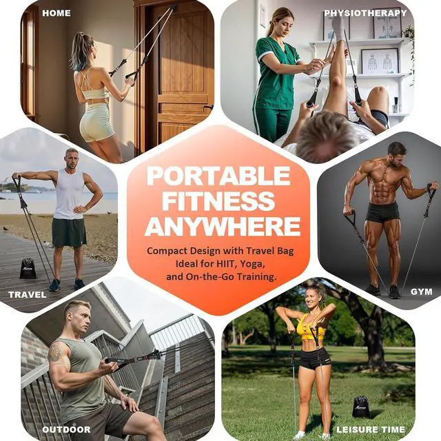 Alt view image 4 of 7 - HPYGN Resistance Bands, Exercise Bands with Handles, Fitness Bands, Workout Bands with Door Anchor and Ankle Straps, for Heavy Resistance Training, Physical Therapy, Shape Body, Yoga, Home Workout Set