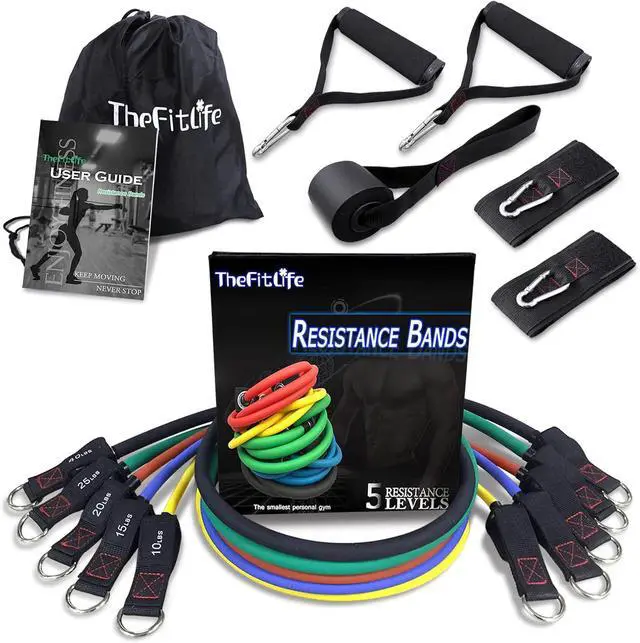 Main image of TheFitLife Resistance Bands with Handles - Designed for American Body Types, Exercise Workout Tubes for Men, Women, Includes Large Handles, Ankle Straps, Door Anchor, Fitness Levels