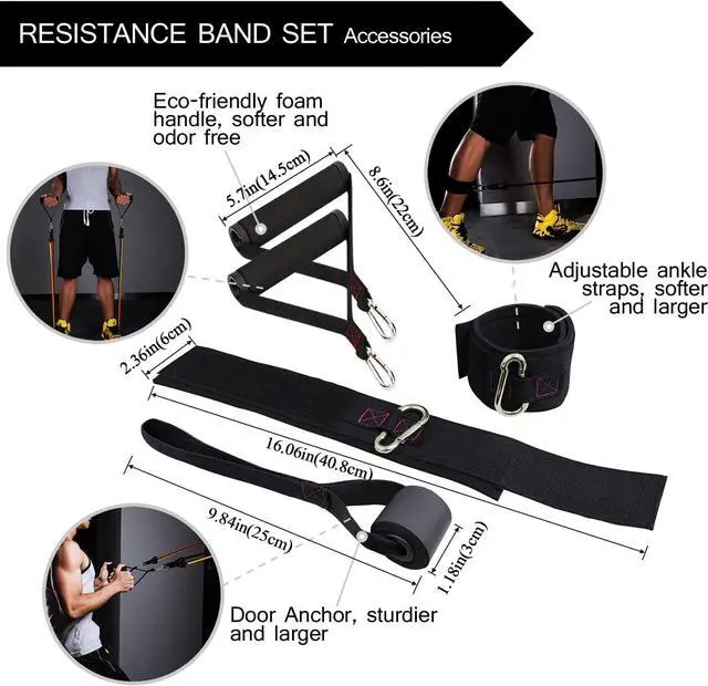 Alt view image 5 of 7 - TheFitLife Resistance Bands with Handles - Designed for American Body Types, Exercise Workout Tubes for Men, Women, Includes Large Handles, Ankle Straps, Door Anchor, Fitness Levels