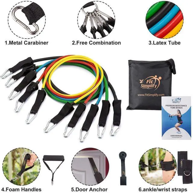 Alt view image 2 of 7 - Fit Simplify Resistance Tube Bands 12 Piece Set with Instruction Booklet
