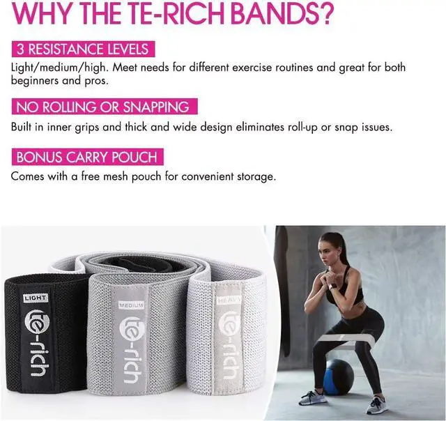 Alt view image 2 of 7 - Resistance Bands, Fabric Workout Bands for Women & Men, Cloth Booty Resistance Loop Bands, Thick Squat Bands for Butt/Legs/Thigh/Hip/Glute Excersing
