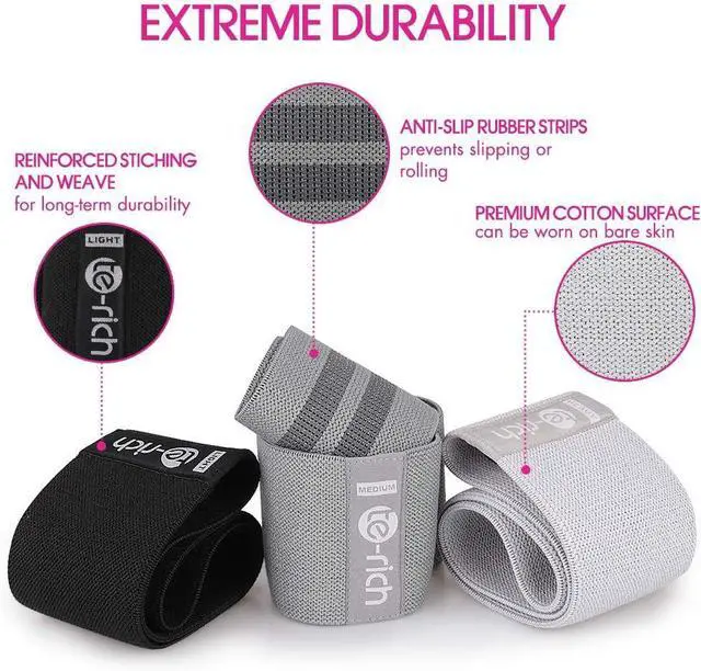 Alt view image 6 of 7 - Resistance Bands, Fabric Workout Bands for Women & Men, Cloth Booty Resistance Loop Bands, Thick Squat Bands for Butt/Legs/Thigh/Hip/Glute Excersing