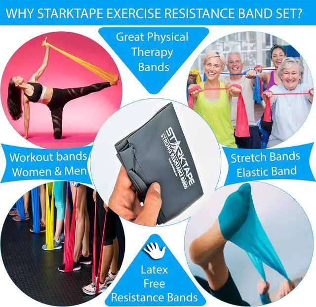 Alt view image 6 of 7 - Resistance Bands Set. 3 or 5 Pack Non-Latex Physical Therapy, Professional Elastic Band. Perfect for Home Exercise, Workout, Strength Training, Yoga, Pilates, Rehab, Gym