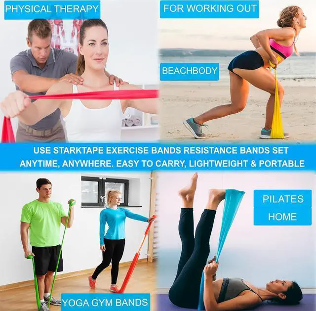 Alt view image 7 of 7 - Resistance Bands Set. 3 or 5 Pack Non-Latex Physical Therapy, Professional Elastic Band. Perfect for Home Exercise, Workout, Strength Training, Yoga, Pilates, Rehab, Gym