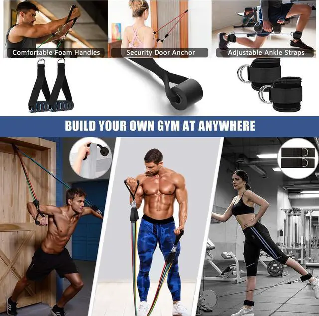 Alt view image 3 of 7 - 23Pcs Resistance Bands Set Workout Bands, 5 Stackable Exercise Bands with Handles, 5 Resistance Loop Bands, Jump Rope, Figure 8 Resistance Bands, Headband, Cooling Towel