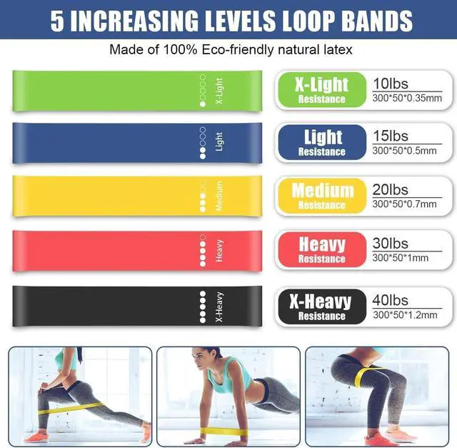 Alt view image 4 of 7 - 23Pcs Resistance Bands Set Workout Bands, 5 Stackable Exercise Bands with Handles, 5 Resistance Loop Bands, Jump Rope, Figure 8 Resistance Bands, Headband, Cooling Towel