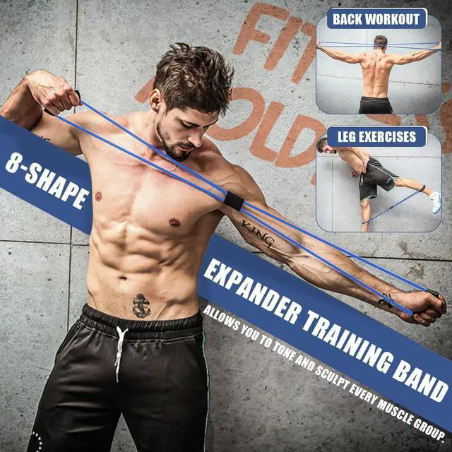 Alt view image 6 of 7 - 23Pcs Resistance Bands Set Workout Bands, 5 Stackable Exercise Bands with Handles, 5 Resistance Loop Bands, Jump Rope, Figure 8 Resistance Bands, Headband, Cooling Towel