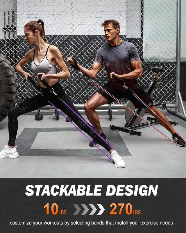 Alt view image 3 of 6 - Zacro Resistance Bands for Working Out, 270 LBS Heavy Exercise Bands with Handles for Heavy Resistance Training, Home Gym Workout, Men/Women